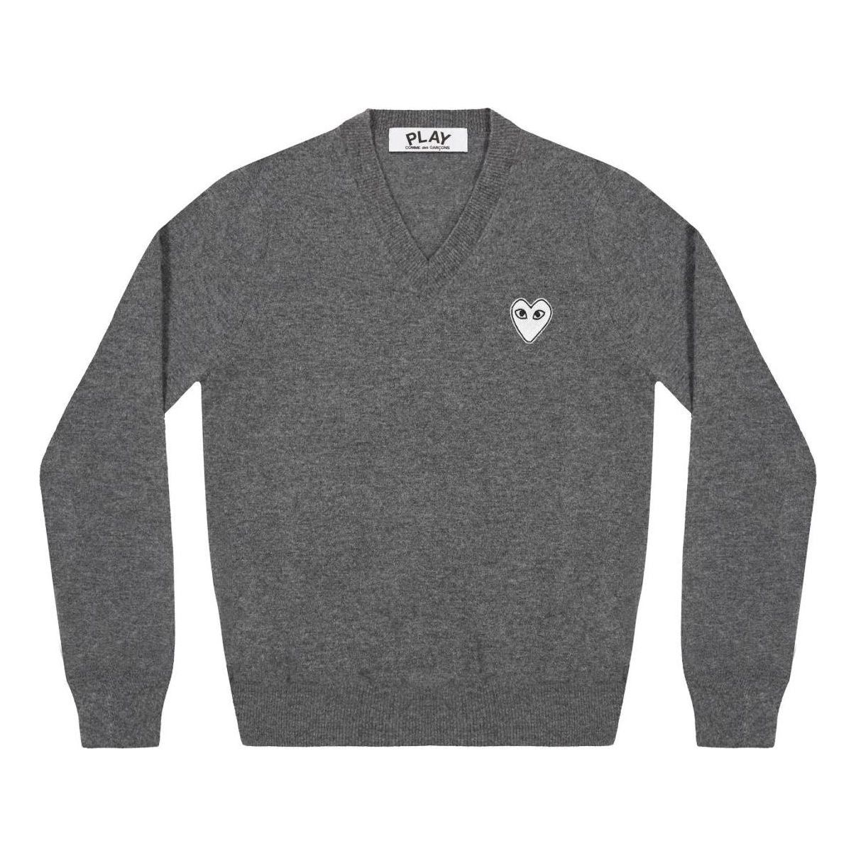 COMME des GARCONS PLAY V-Neck Pullover White Emblem 'Grey' AZ-N060-051-3 sold by KicksCrew