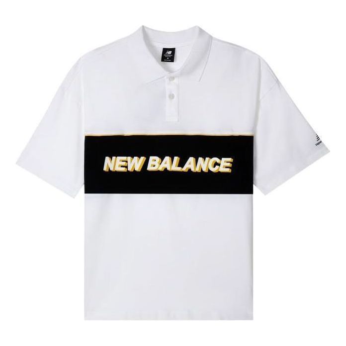 New Balance Logo Print Polo T-Shirt 'White Black' AMT12376-WT sold by KicksCrew