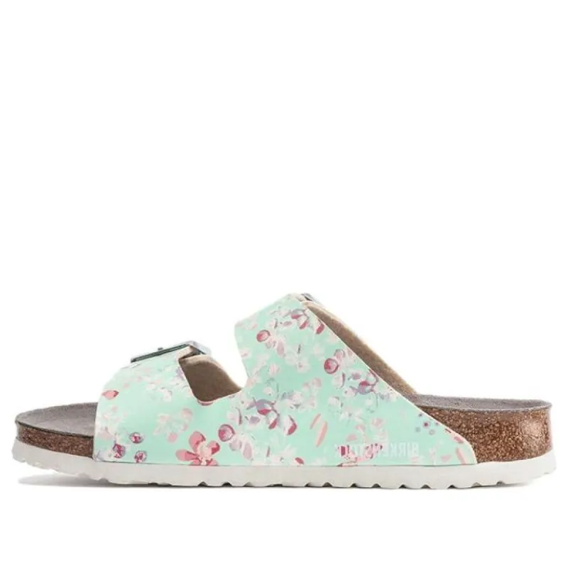 (WMNS) Birkenstock Arizona ESD Birko-Flor Narrow Fit 'Flower Field Mint' 1021400 sold by KicksCrew