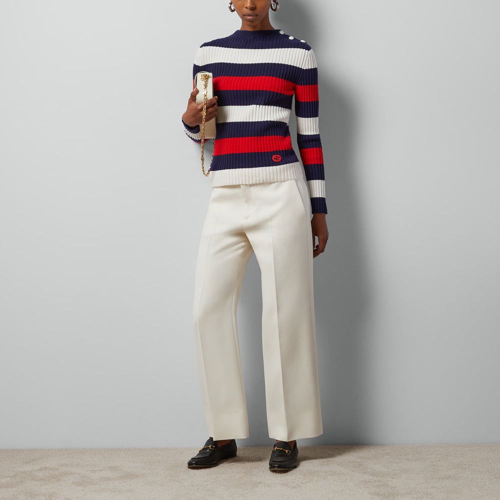 (WMNS) Gucci Striped Rib Stitch Wool Top 'Ivory Blue Red' 772969-XKDQF-9330 sold by KicksCrew product image thumbnail 2