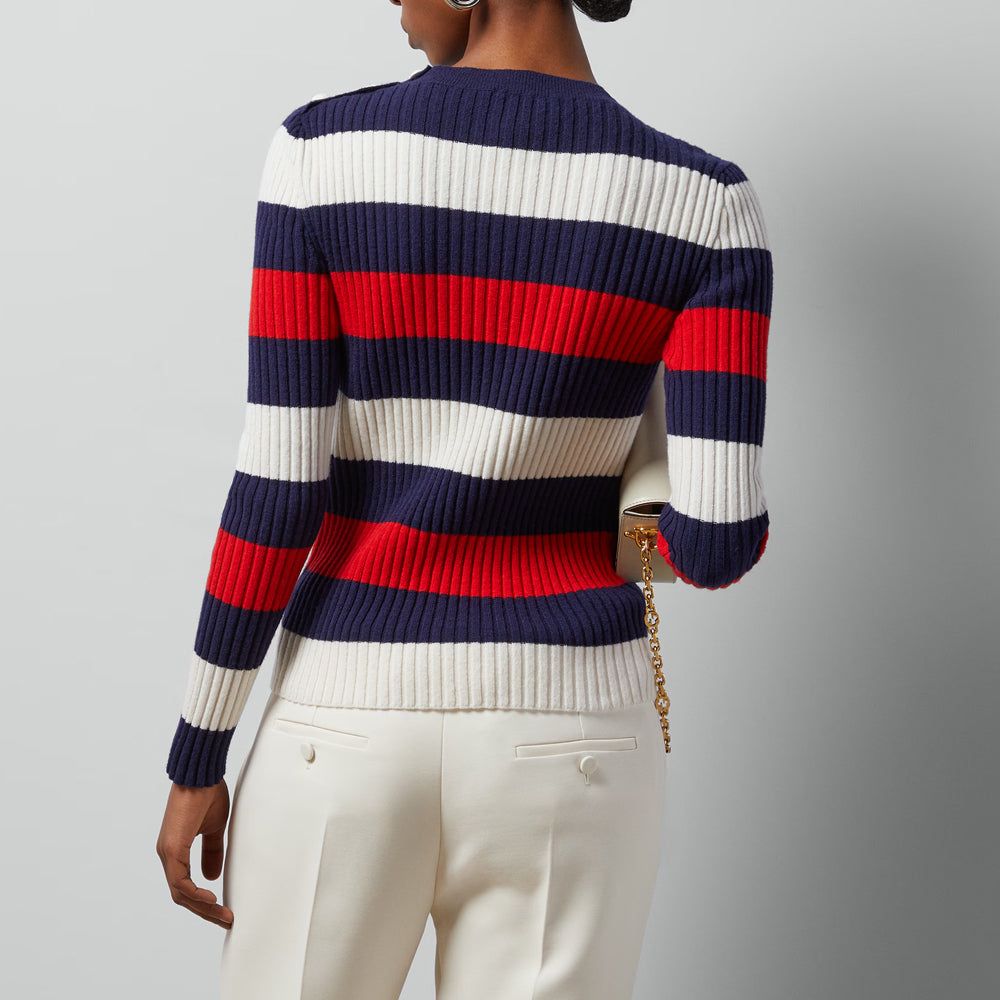 (WMNS) Gucci Striped Rib Stitch Wool Top 'Ivory Blue Red' 772969-XKDQF-9330 sold by KicksCrew product image thumbnail 3