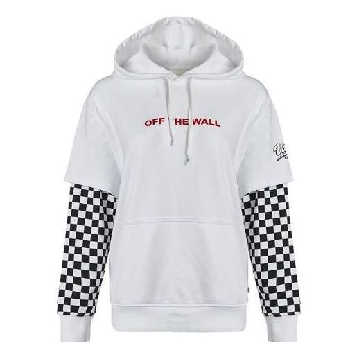 (WMNS) Vans Logo Embroidered Checkerboard Print Hoodies 'White Black' VN0A4UTNWHT sold by KicksCrew