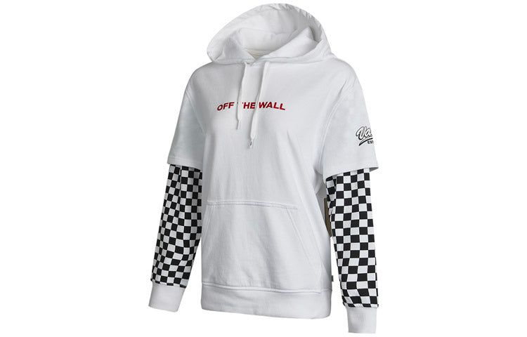 (WMNS) Vans Logo Embroidered Checkerboard Print Hoodies 'White Black' VN0A4UTNWHT sold by KicksCrew product image thumbnail 3