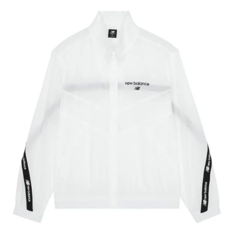 New Balance Logo Full-Zip Woven Jacket 'White Black' AMJ22350-WT sold by KicksCrew