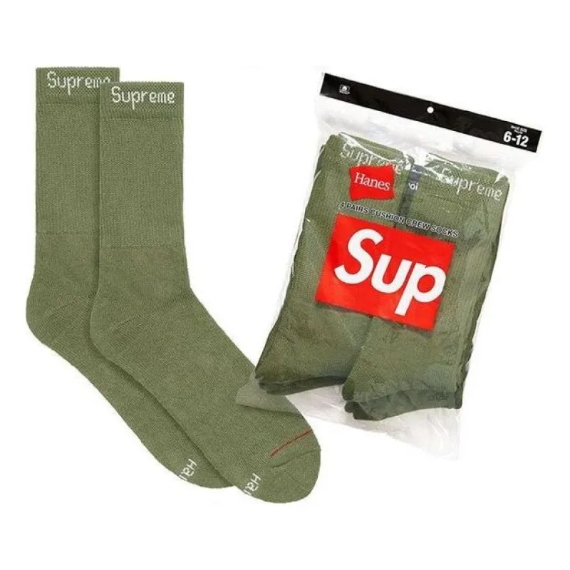 Supreme x Hanes Crew Socks (4 Pack) 'Olive Green' SUP-SS22-013 sold by KicksCrew