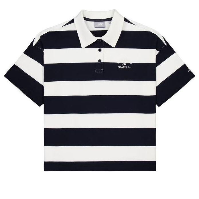 (WMNS) New Balance Striped Polo Shirt 'Black White' NFE22412-MIX sold by KicksCrew
