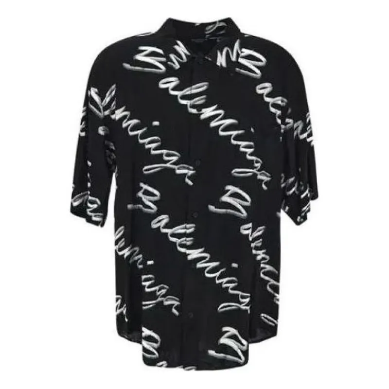Balenciaga Scribble Logo Short Sleeve Minimal Shirt 'Black White' 681813TML131070 sold by KicksCrew