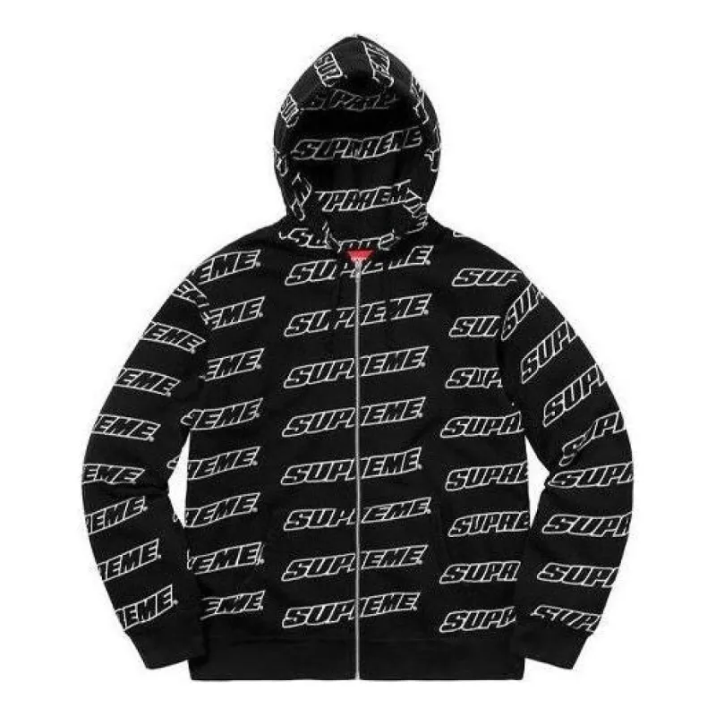 Supreme Repeat Zip Up Hooded Sweatshirt 'Black White' SUP-SS21-890 sold by KicksCrew