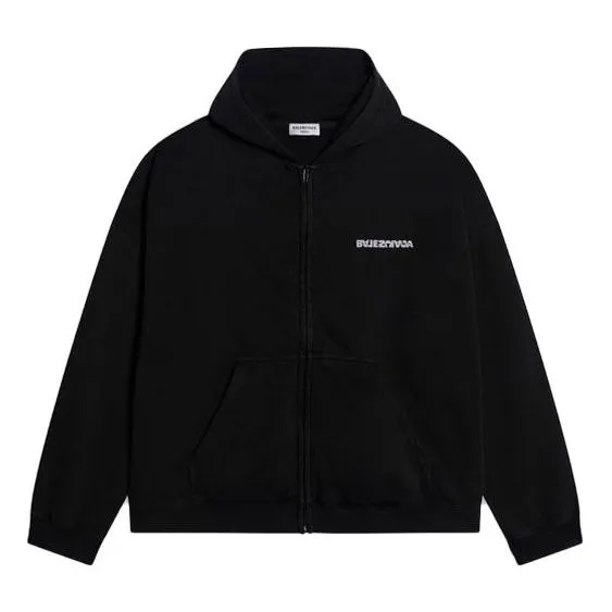 Balenciaga Turn Zip-Up Hoodie Wide Fit 'Black' 674719TLVB49034 sold by KicksCrew