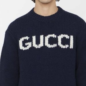 Gucci Knit Wool Jumper With Gucci Intarsia 'Blue Ivory' 761539-XKDK4-4492 sold by KicksCrew