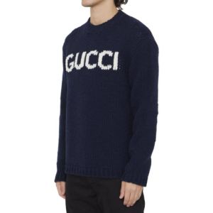 Gucci Knit Wool Jumper With Gucci Intarsia 'Blue Ivory' 761539-XKDK4-4492 sold by KicksCrew