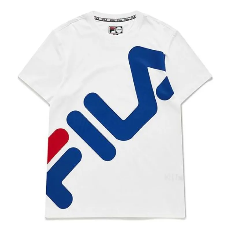 FILA FUSION Logo Tee 'White Blue' T11M022118F-WT sold by KicksCrew