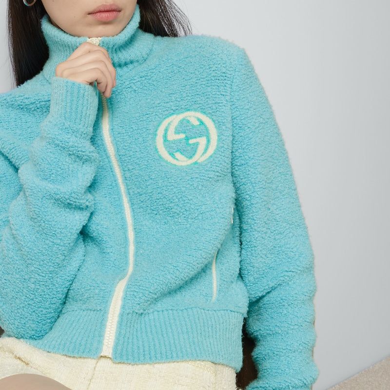 (WMNS) Gucci Interlocking G Extrafine Wool Zip Up Cardigan 'Light Blue' 772342-XKDMG-4452 sold by KicksCrew product image thumbnail 5