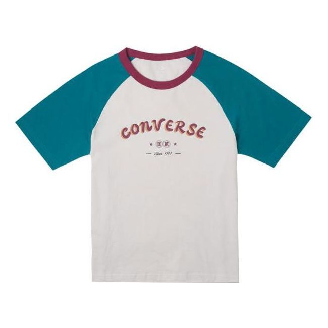 (WMNS) Converse Logo Baseball T-Shirt 'White Blue' 10026176-A02 sold by KicksCrew