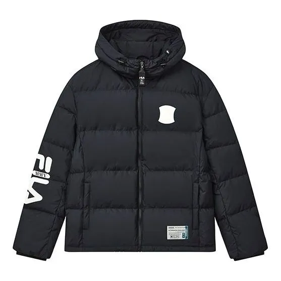 FILA x MIHARA YASUHIRO Collaborative Oversized Hooded Down Jacket 'Black White Blue' F11M243904F-BK sold by KicksCrew