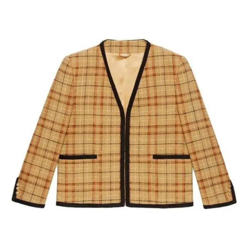 Gucci Check Cotton Linen Formal Jacket 'Beige Orange' 741090-ZAITV-9194 sold by KicksCrew