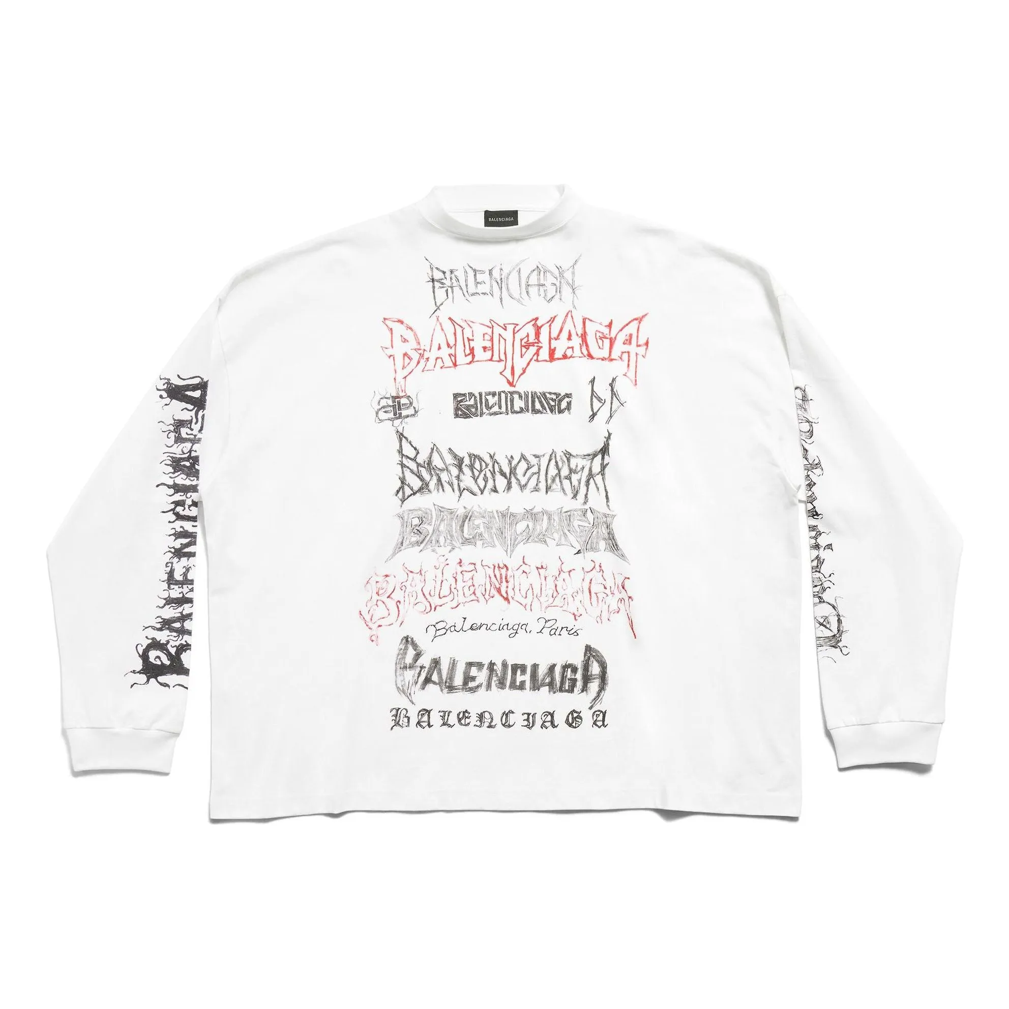 Balenciaga DIY Metal Long Sleeve T-Shirt Medium Fit 'White Black Red' 699191TPVO29065 sold by KicksCrew