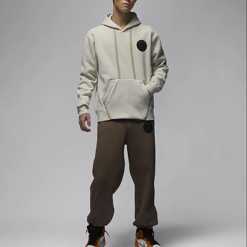 Air Jordan Paris Saint-Germain Logo Hoodie 'Light Bone Black' DZ2924-072 sold by KicksCrew product image thumbnail 3