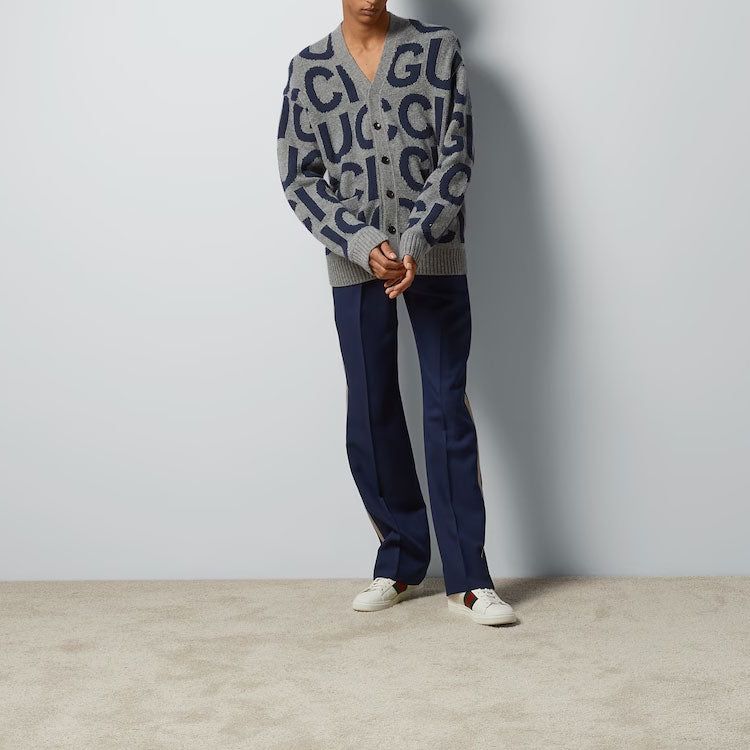 Gucci Wool Cardigan With Gucci Intarsia 'Grey Bue' 771707-XKDLV-1140 sold by KicksCrew product image thumbnail 2