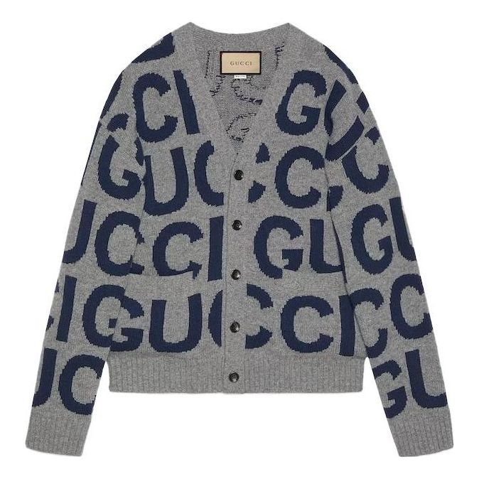 Gucci Wool Cardigan With Gucci Intarsia 'Grey Bue' 771707-XKDLV-1140 sold by KicksCrew