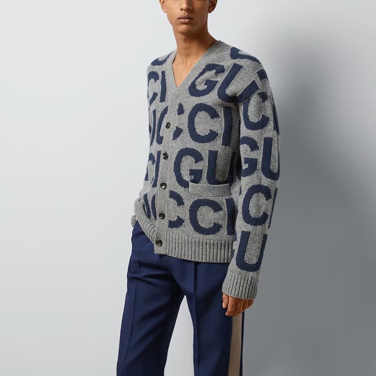 Gucci Wool Cardigan With Gucci Intarsia 'Grey Bue' 771707-XKDLV-1140 sold by KicksCrew product image thumbnail 4