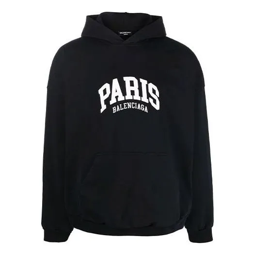 Balenciaga Cities Paris Hoodie Wide Fit 'Black White' 674986TLVL81070 sold by KicksCrew