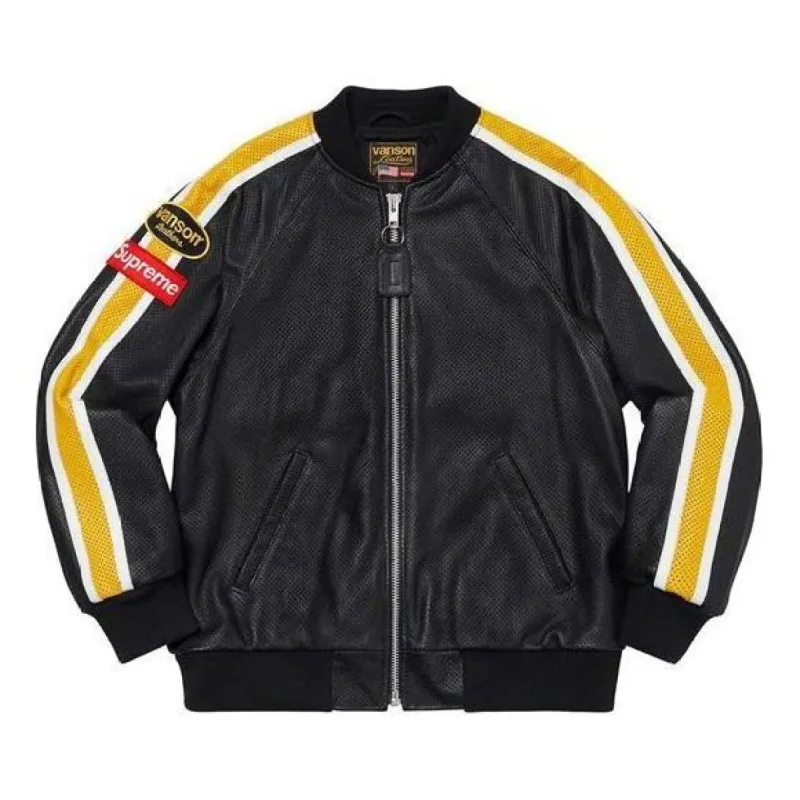 Supreme x Vanson Leathers Perforated Bomber Jacket 'Black Yellow