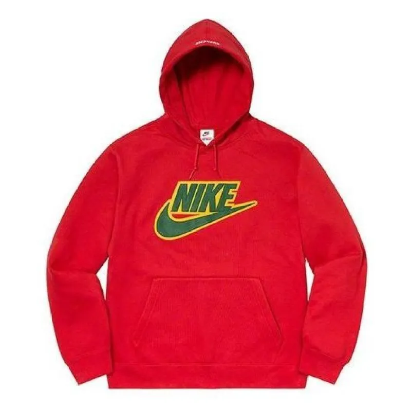 Supreme FW19 Week 14 X Nike Leather Appliqu Hooded Sweatshirt 'Red' SUP-FW19-10722 sold by KicksCrew