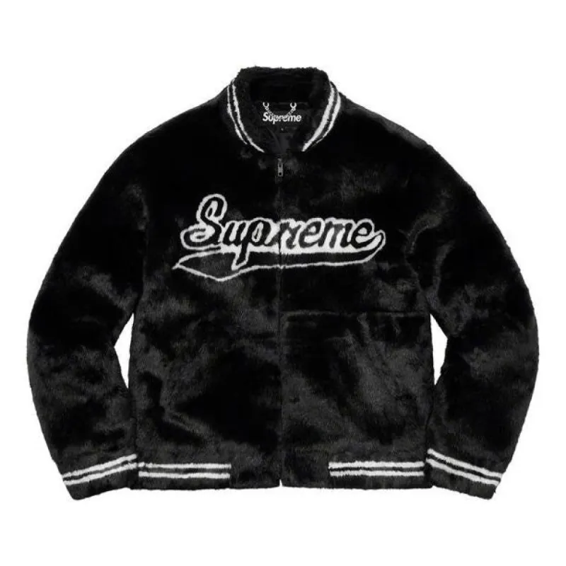 Supreme Faux Fur Varsity Jacket 'Black White' SUP-SS20-024 sold by KicksCrew