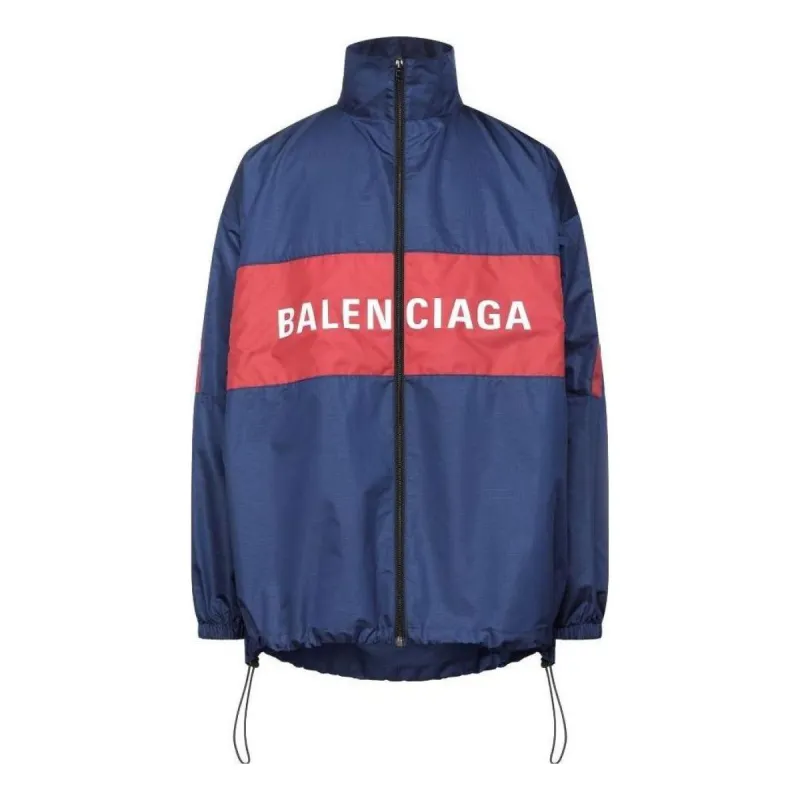 Balenciaga Logo Zip Up Jacket 'Blue Red' 561466TYD338065 sold by KicksCrew