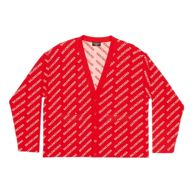 Balenciaga Mini Allover Logo Cardigan 'Red White' 699822T32336090 sold by KicksCrew