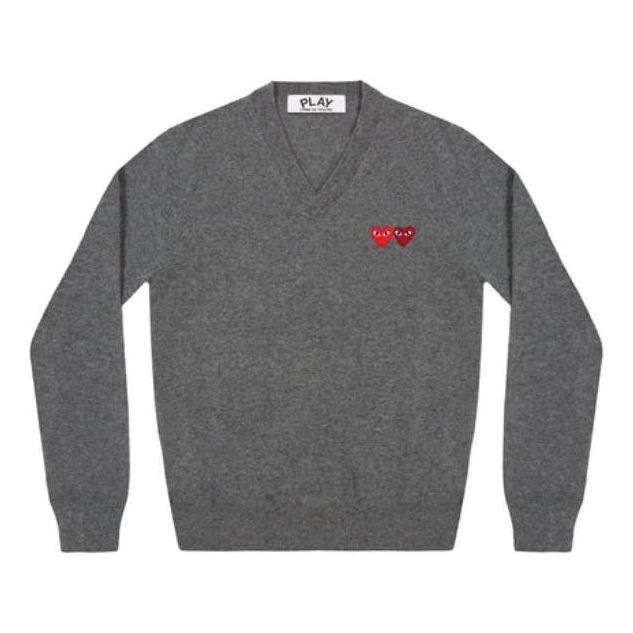 COMME des GARCONS PLAY V-Neck Pullover Double Emblem 'Grey' AZ-N056-051-3 sold by KicksCrew
