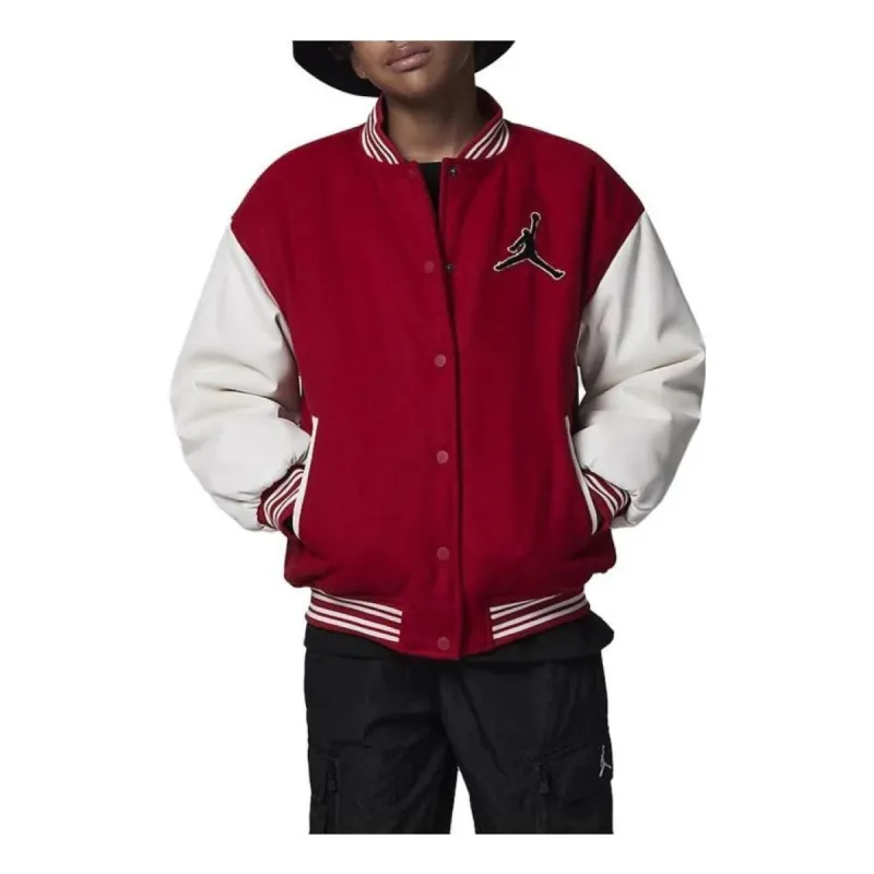 (PS) Air Jordan Varsity Logo Jacket 'Red White' FV6043-687 sold by KicksCrew
