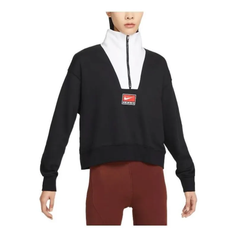 (WMNS) Nike NSW Team Fleece Top 'Black White Red' DQ6944-010 sold by KicksCrew