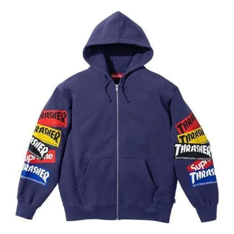 Supreme x Thrasher Multi Logo Zip Up Hooded Sweatshirt 'Purple Multi-Color' SUP-FW21-210 sold by KicksCrew