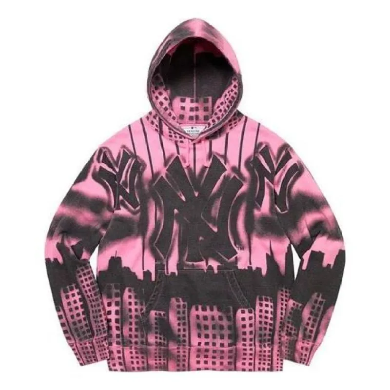 Supreme x New York Yankees Airbrush Hooded Sweatshirt 'Pink Black' SUP-FW21-153 sold by KicksCrew
