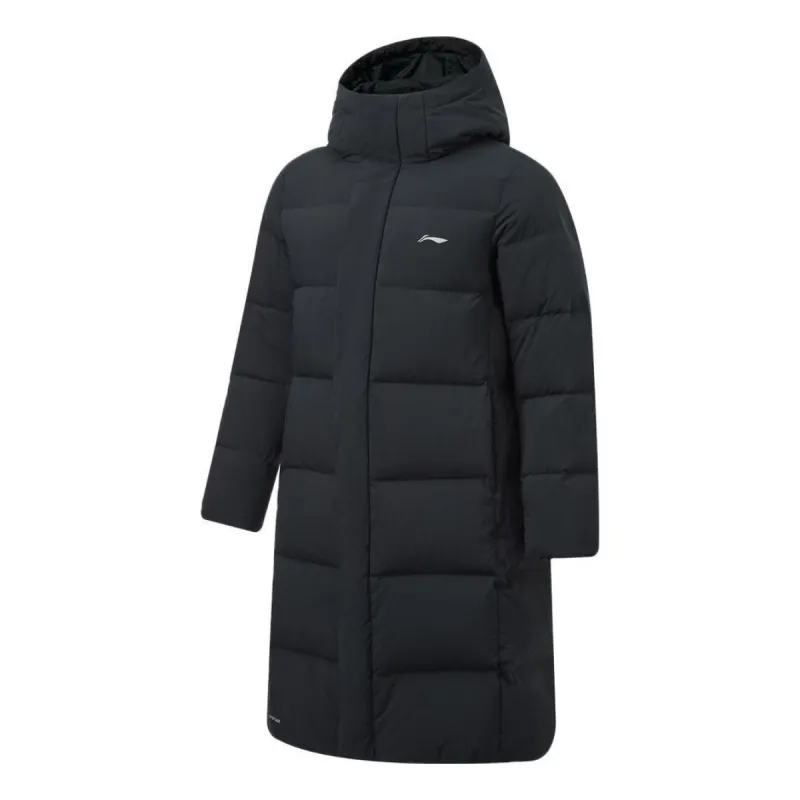 Li-Ning Logo Printed Warm Long Down Jacket 'Black' AYMT107-1 sold by KicksCrew