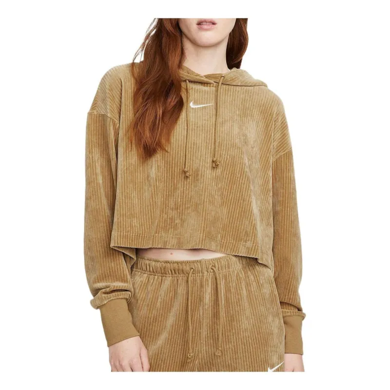 (WMNS) Nike Sportswear Velour Cropped Pullover Hoodie 'Tan' DQ5928-258 sold by KicksCrew