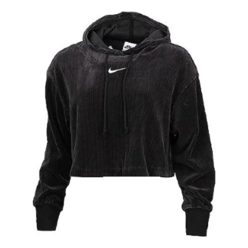 (WMNS) Nike Sportswear Velour Cropped Pullover Hoodie 'Black' DQ5928-010 sold by KicksCrew