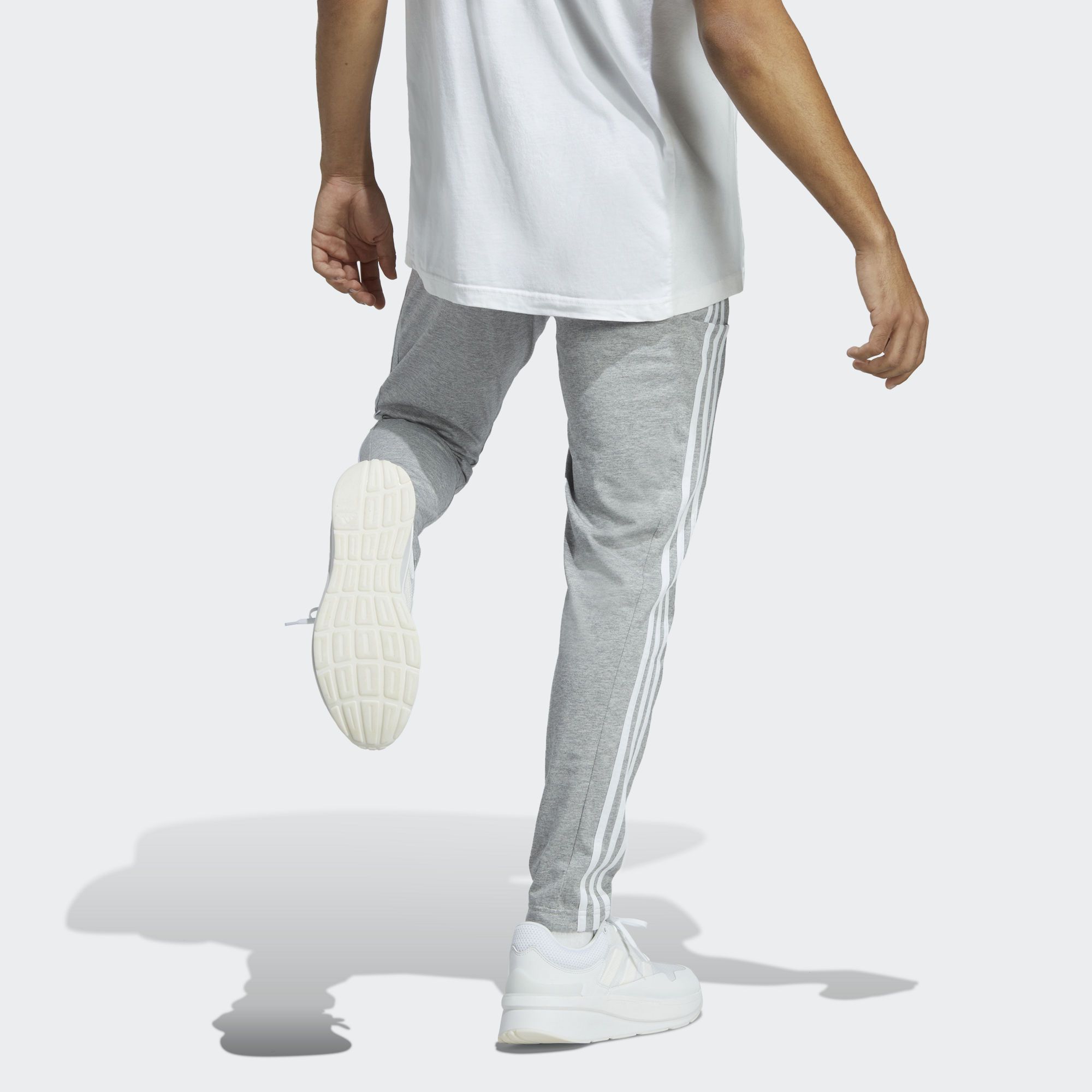 Adidas Essentials Single Jersey Tapered Open Hem 3-Stripes Pants 'Grey' IC0046 sold by KicksCrew product image thumbnail 3