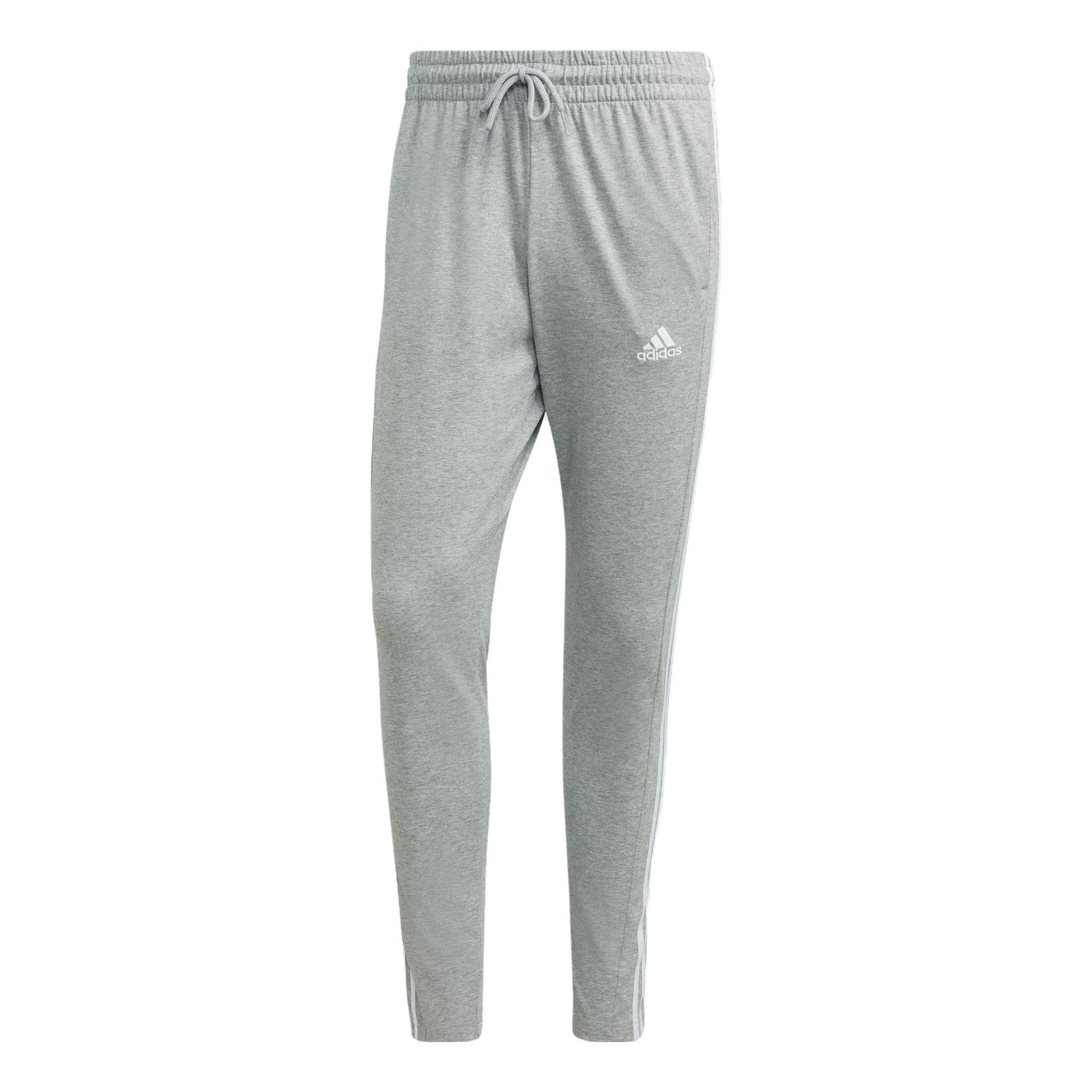 Adidas Essentials Single Jersey Tapered Open Hem 3-Stripes Pants 'Grey' IC0046 sold by KicksCrew