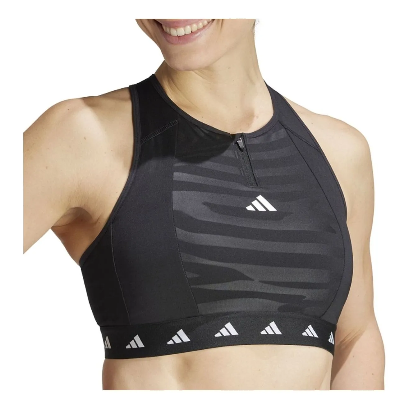 (WMNS) adidas Powerimpact Training Techfit Zip Bra 'Black White' IN6926 sold by KicksCrew product image thumbnail 2