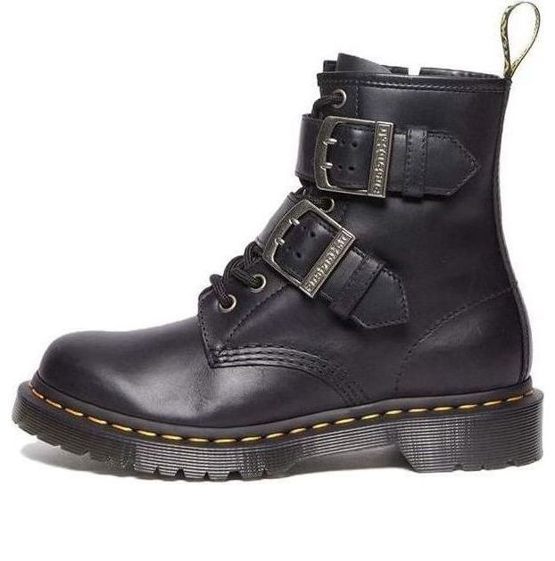Dr.Martens 1460 Buckle Pull Up Leather Lace Up Boots 'Black Silver' 31033001 sold by KicksCrew