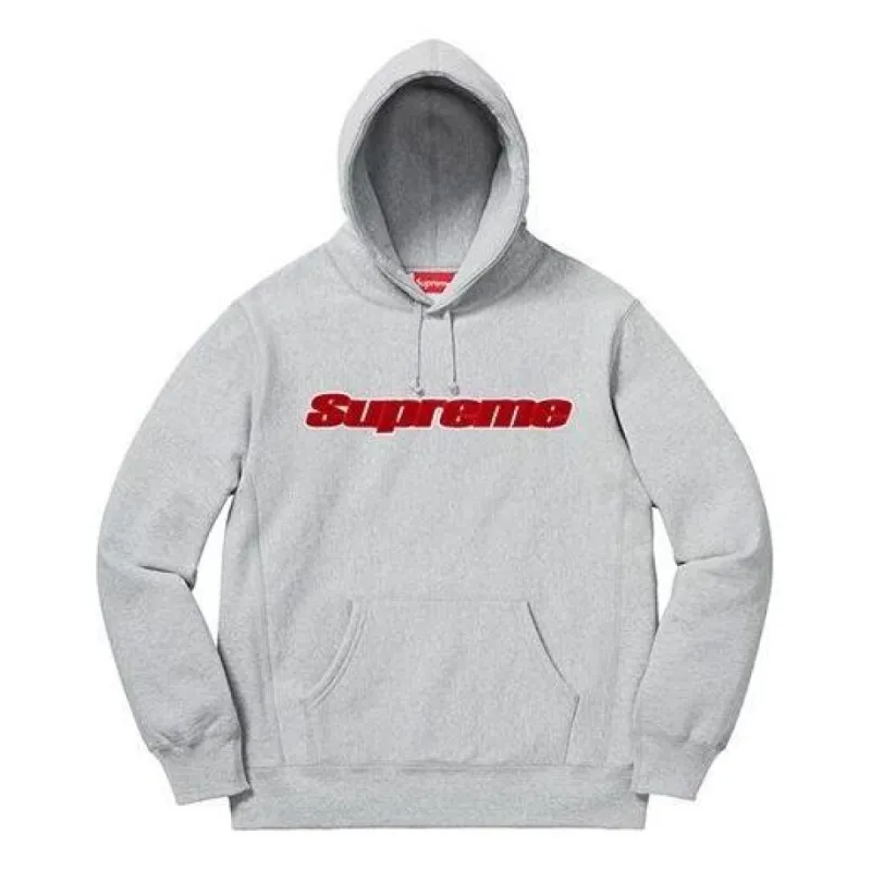 Supreme Chenille Hooded Sweatshirt 'Grey Red' SUP-SS19-022 sold by KicksCrew