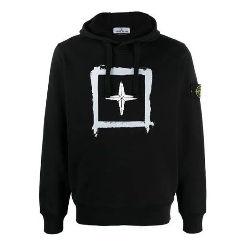 STONE ISLAND Box Print Pullover Hoodie 'Black' 741565894-V0029 sold by KicksCrew