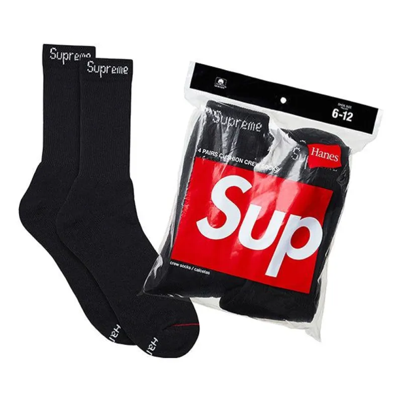 Supreme x Hanes Crew Socks (4 Pack) 'Black' SUP-SS18-569 sold by KicksCrew