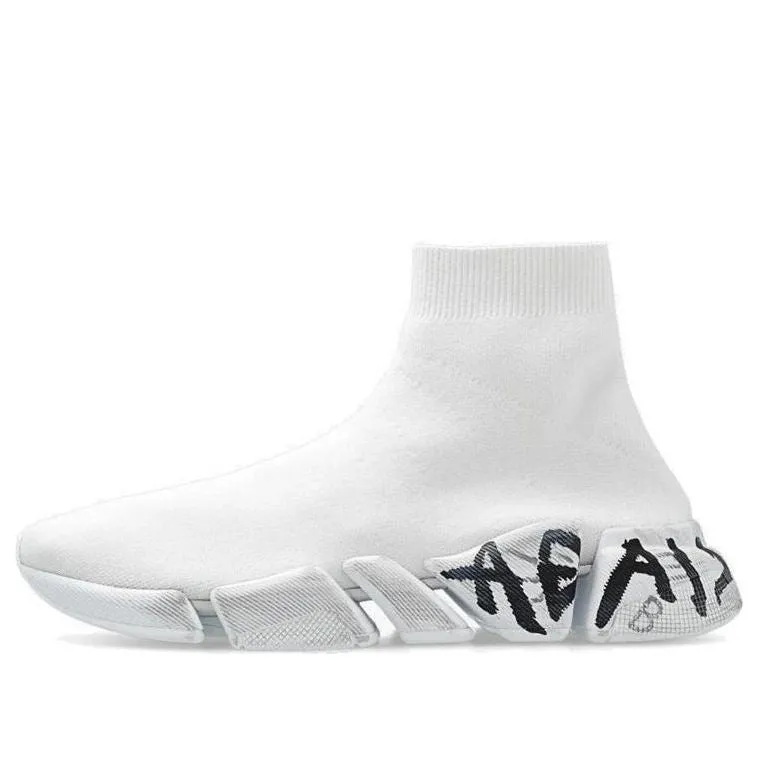 Balenciaga Speed 2.0 Sneakers 'White Knit with Black Graffiti' 617239W2DD42091 sold by KicksCrew