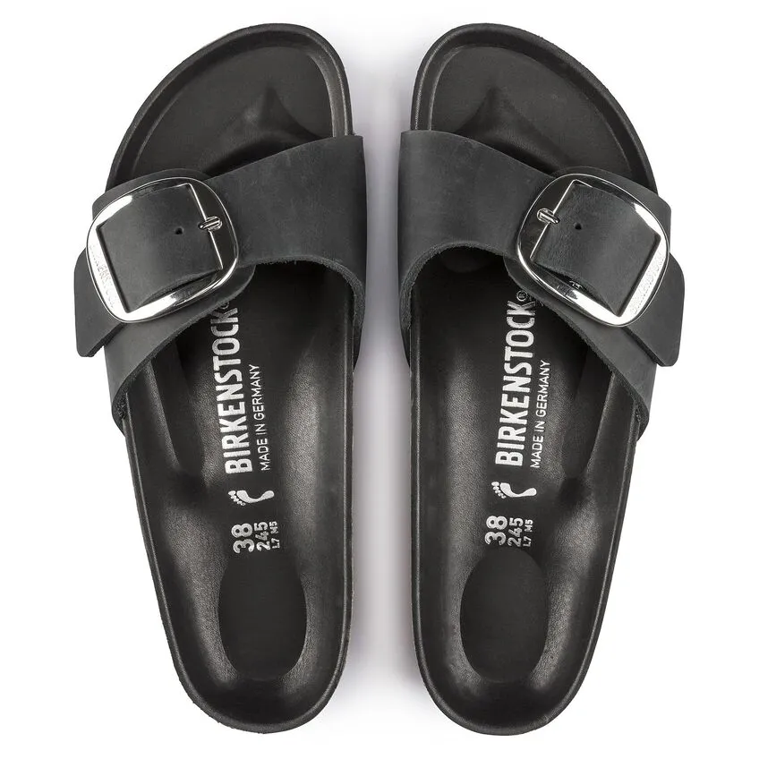 (WMNS) Birkenstock Madrid Big Buckle Oiled Leather Narrow Fit Sandals 'Black' 1006523 sold by KicksCrew product image thumbnail 4