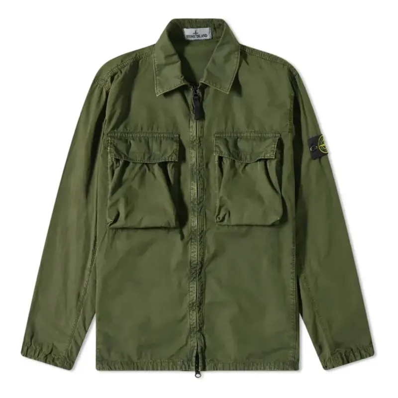 STONE ISLAND Brushed Cotton 2-Pocket Shirt Jacket 'Olive' 7615114WN-V0158 sold by KicksCrew