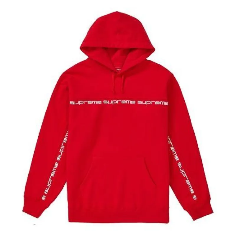 Supreme FW18 Text Stripe Hooded Sweatshirt 'Red' SUP-FW18-962 sold by KicksCrew